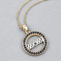 Round Blue Sapphire Prong Gold Plated Silver Mom Circle Pendant Necklace by Fine Color Jewels