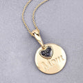 Round Blue Sapphire Prong Gold Plated Silver Mom Heart Pendant Necklace by Fine Color Jewels