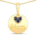 Round Blue Sapphire Prong Gold Plated Silver Mom Heart Pendant Necklace by Fine Color Jewels