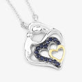 Round Blue Sapphire Prong Silver Double Heart Pendant Necklace by Fine Color Jewels