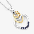 Round Blue Sapphire Prong Silver Double Heart Pendant Necklace by Fine Color Jewels