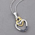Round Blue Sapphire Prong Silver Double Heart Pendant Necklace by Fine Color Jewels