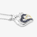 Round Blue Sapphire Prong Silver Double Heart Pendant Necklace by Fine Color Jewels