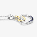 Round Blue Sapphire Prong Silver Double Heart Pendant Necklace by Fine Color Jewels
