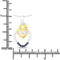 Round Blue Sapphire Prong Silver Double Heart Pendant Necklace by Fine Color Jewels