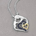 Round Blue Sapphire Prong Silver Double Heart Pendant Necklace by Fine Color Jewels