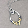 Round Blue Sapphire Prong Silver Mom Pendant Necklace by Fine Color Jewels