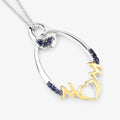 Round Blue Sapphire Prong Silver Mom Pendant Necklace by Fine Color Jewels