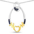 Round Blue Sapphire Prong Silver Mom Pendant Necklace by Fine Color Jewels