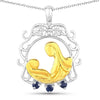 Round Blue Sapphire Prong Silver Pendant Necklace