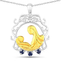 Round Blue Sapphire Prong Silver Pendant Necklace by Fine Color Jewels