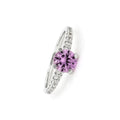 Round Created Pink Sapphire Prong Rhodium Over Silver Solitaire Ring by Fine Color Jewels