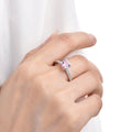 Round Created Pink Sapphire Prong Rhodium Over Silver Solitaire Ring by Fine Color Jewels