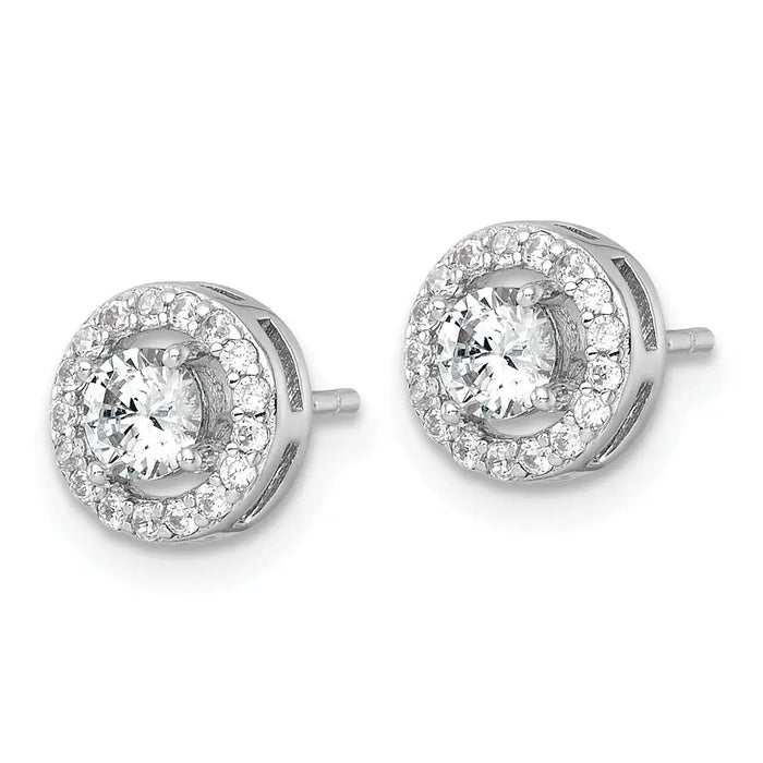 Round Cubic Zirconia Halo Stud Earrings by Fine Color Jewels