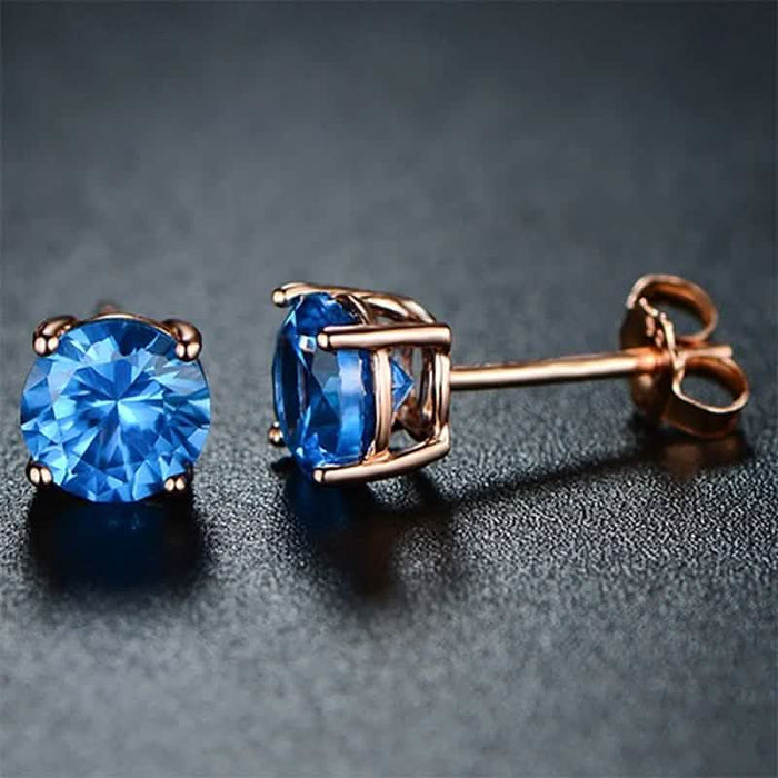 Round-cut London Blue Topaz Stud Earrings by Pori by DailySale
