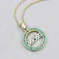 Round Green Emerald Prong Gold Plated Silver Mom Circle Pendant Necklace by Fine Color Jewels