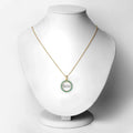 Round Green Emerald Prong Gold Plated Silver Mom Circle Pendant Necklace by Fine Color Jewels