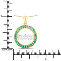 Round Green Emerald Prong Gold Plated Silver Mom Circle Pendant Necklace by Fine Color Jewels