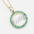 Round Green Emerald Prong Gold Plated Silver Mom Circle Pendant Necklace by Fine Color Jewels
