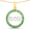 Round Green Emerald Prong Gold Plated Silver Mom Circle Pendant Necklace