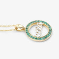 Round Green Emerald Prong Gold Plated Silver Mom Circle Pendant Necklace by Fine Color Jewels