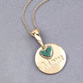 Round Green Emerald Prong Gold Plated Silver Mom Heart Pendant Necklace by Fine Color Jewels