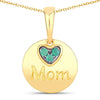 Round Green Emerald Prong Gold Plated Silver Mom Heart Pendant Necklace
