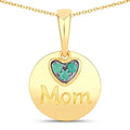 Round Green Emerald Prong Gold Plated Silver Mom Heart Pendant Necklace by Fine Color Jewels