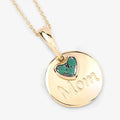 Round Green Emerald Prong Gold Plated Silver Mom Heart Pendant Necklace by Fine Color Jewels