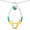 Round Green Emerald Prong Silver Mom Heart Pendant Necklace