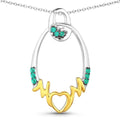 Round Green Emerald Prong Silver Mom Heart Pendant Necklace by Fine Color Jewels