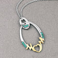 Round Green Emerald Prong Silver Mom Heart Pendant Necklace by Fine Color Jewels