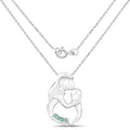 Round Green Emerald Prong Silver Mom Pendant Necklace by Fine Color Jewels