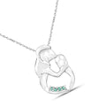 Round Green Emerald Prong Silver Mom Pendant Necklace by Fine Color Jewels