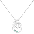 Round Green Emerald Prong Silver Mom Pendant Necklace by Fine Color Jewels