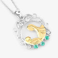 Round Green Emerald Prong Silver Pendant Necklace by Fine Color Jewels