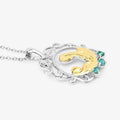 Round Green Emerald Prong Silver Pendant Necklace by Fine Color Jewels