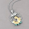 Round Green Emerald Prong Silver Pendant Necklace by Fine Color Jewels