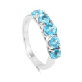 Round Natural Blue Paraiba Apatite Prong Rhodium Plated Silver Five Stone Ring by Fine Color Jewels