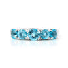 Round Natural Blue Paraiba Apatite Prong Rhodium Plated Silver Five Stone Ring
