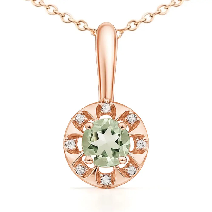 Round Natural Green Amethyst Birthstone Silver Necklace by Fine Color Jewels