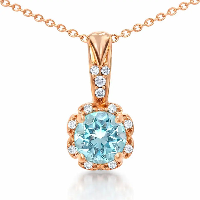 Round Natural Sky Blue Topaz Birthstone Necklace by Fine Color Jewels