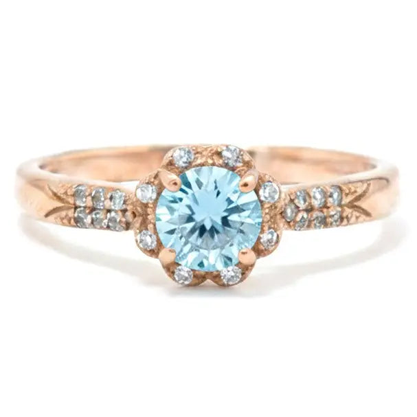 Round Natural Sky Blue Topaz Gemstone Silver Ring by Fine Color Jewels
