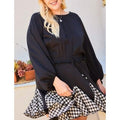 Round Neck 3/4 Bubble Sleeve Gingham Ruffle Romper by DailySale