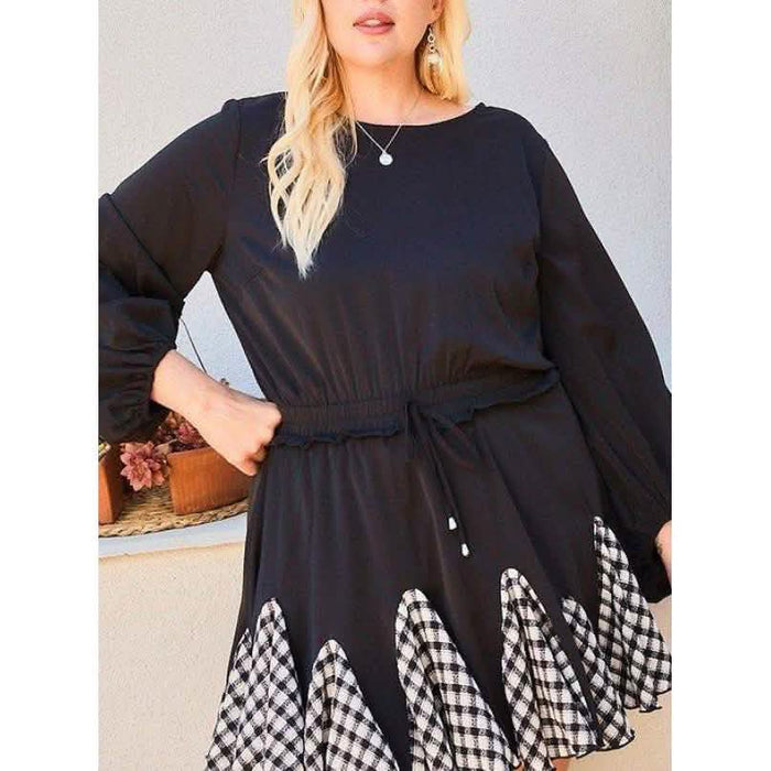 Round Neck 3/4 Bubble Sleeve Gingham Ruffle Romper by DailySale