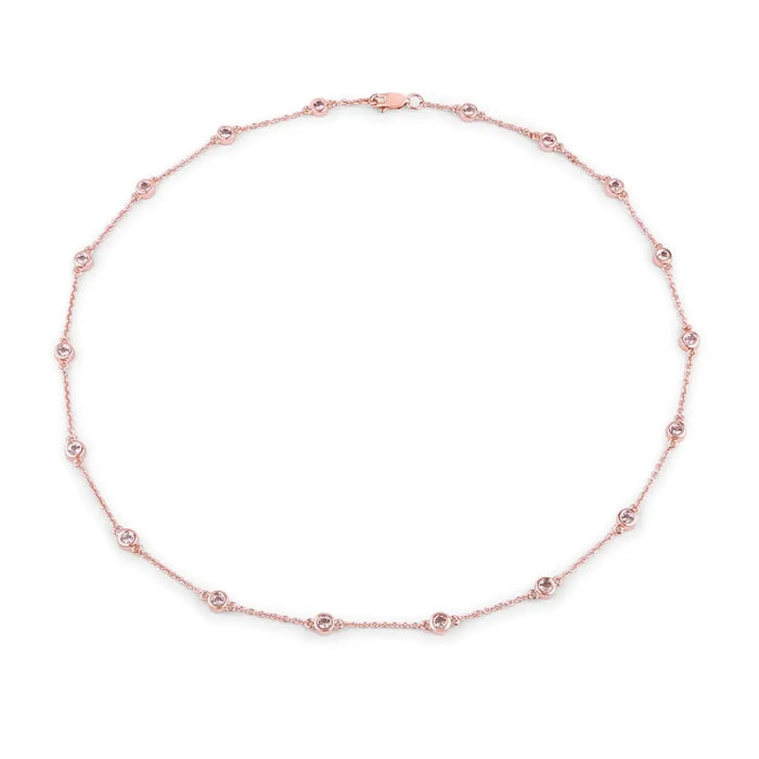 Round Peach Morganite 18K Rose Gold Plated Silver By The Yard Necklace by Fine Color Jewels