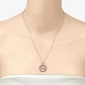 Round Pink Ruby Prong Gold Plated Silver Mom Circle Pendant Necklace by Fine Color Jewels