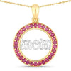 Round Pink Ruby Prong Gold Plated Silver Mom Circle Pendant Necklace
