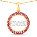 Round Pink Ruby Prong Gold Plated Silver Mom Circle Pendant Necklace by Fine Color Jewels