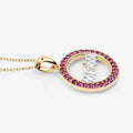 Round Pink Ruby Prong Gold Plated Silver Mom Circle Pendant Necklace by Fine Color Jewels